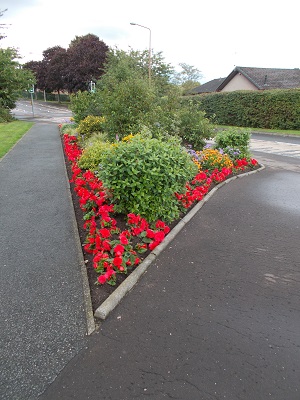 View of flower bed on Springfield Road near Spar shop