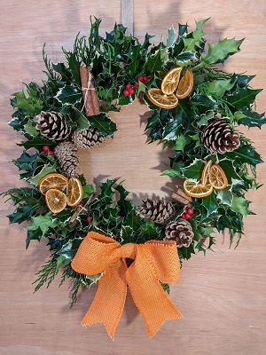 Cinnamon and Orange Wreath with Orange Bow